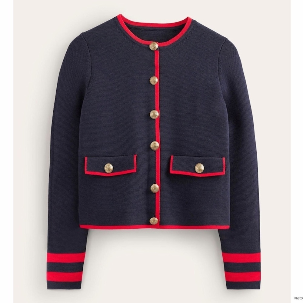 Boden Blue 100% Cotton Holly Knitted Cardigan Navy Red Knitted Size 16-18 NWT - Picture 4 of 13